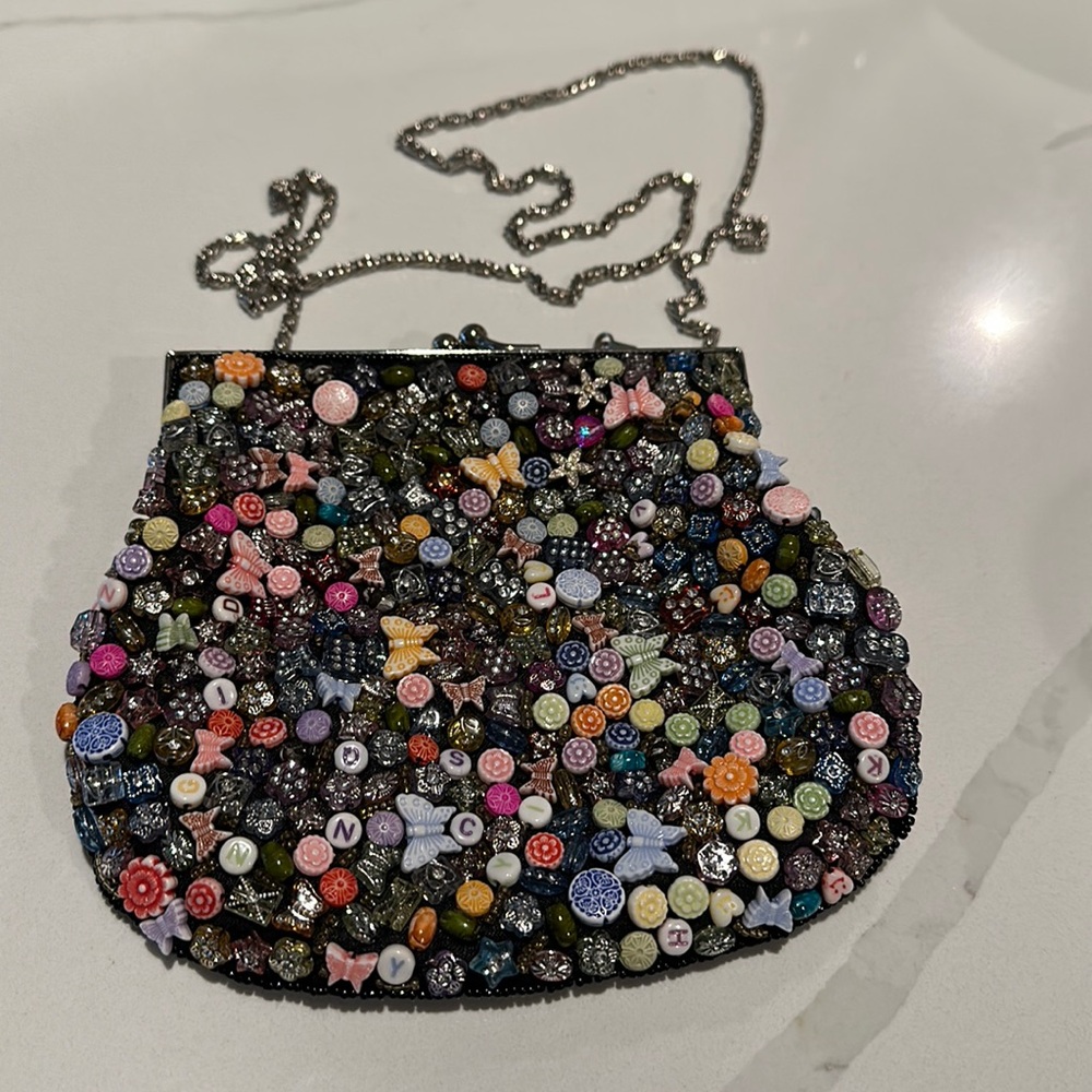 Vintage Sasha black beaded shoulder or clutch purse bag - statement piece
